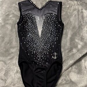 Black and Gray Kids Leotard with Rhinestone Design